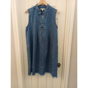 Women's Hope & Harlow Midi Denim Dress With Pockets Frayed Hem Size 10